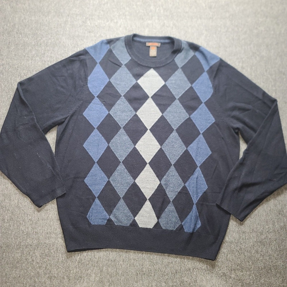 Dockers Men's Crewneck Sweater - Navy and Blue Argyle